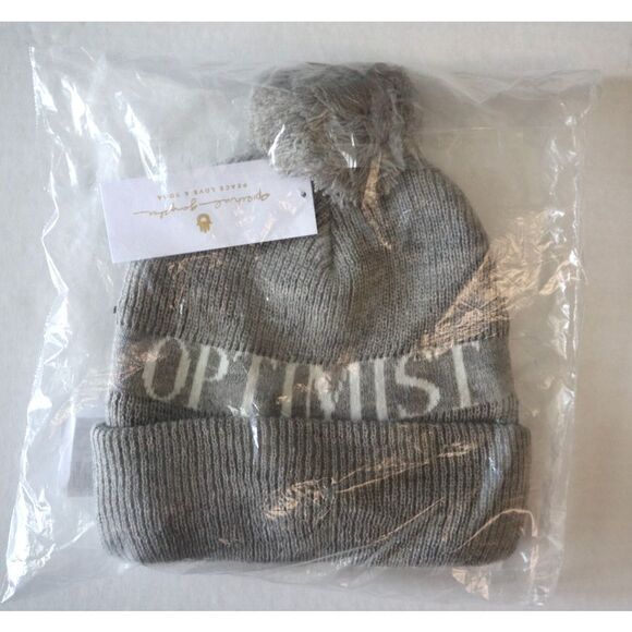 Spiritual Gangster Unisex O/S Gray Heather Eternal Optimist Pom Pom Beanie Hat - Picture 2 of 6